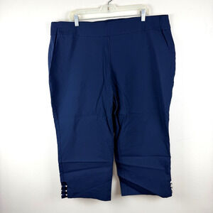 JM Collection Women’s Plus 3X Blue Pull-On Capri Pants Stretch Jeweled Hem